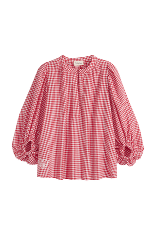 Gingham cotton blouse, red