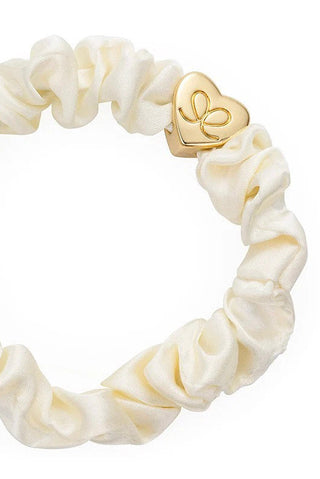 Gold heart silk scrunchie, cream