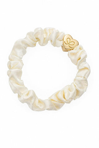 Gold heart silk scrunchie, cream