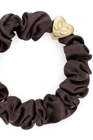 Gold heart silk scrunchie, mocha