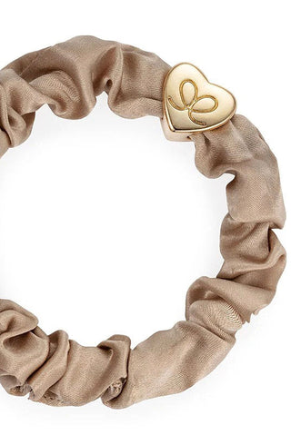 Gold heart silk scrunchie, sand