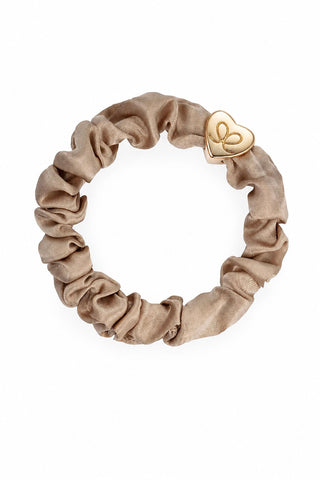 Gold heart silk scrunchie, sand