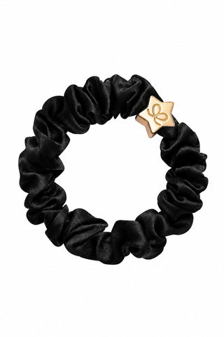 Gold star silk scrunchie, black