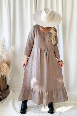 Grace pellavamekko, taupe