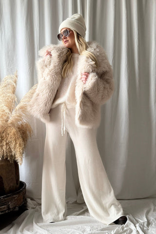 Hali short faux fur jacket, off white