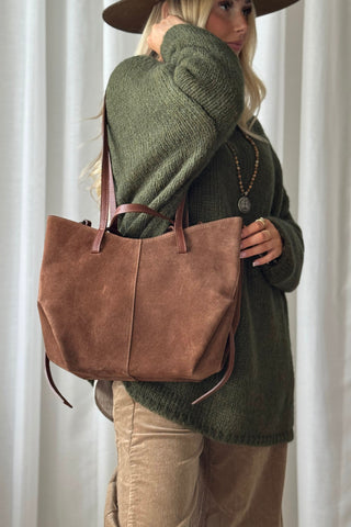 Hamptons suede bag, tan