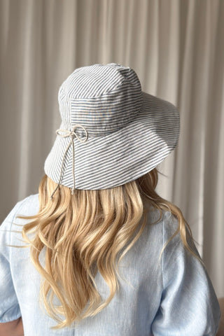 Hanko linen hat, blue stripe