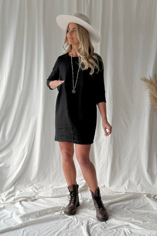 Happiness pellavatunika, musta