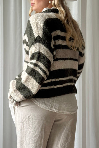 Hawthorn Stripe neuletakki, forest green