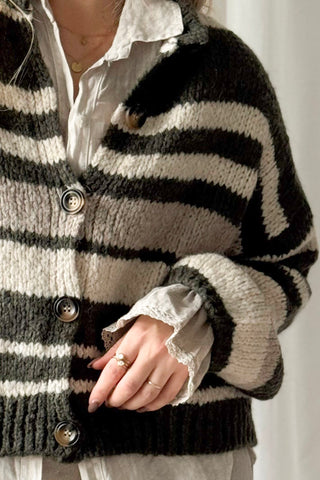 Hawthorn Stripe neuletakki, forest green
