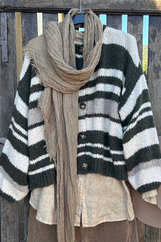 Hawthorn Stripe neuletakki, forest green
