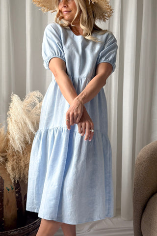 Helen pellavamekko, oxford blue