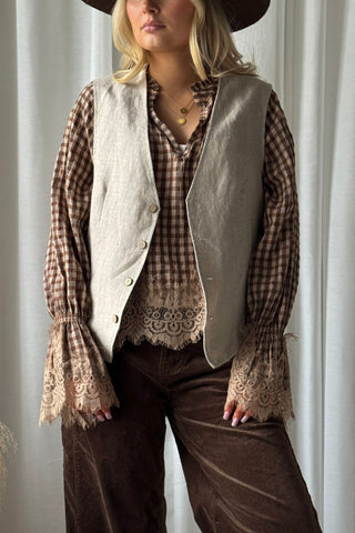 Holly pitsipaita, beige-coffee check