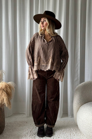 Holly pitsipaita, beige-coffee check