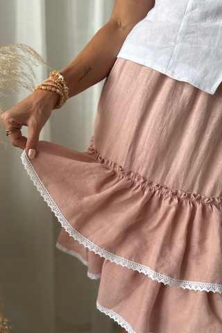 Frilla lace linen skirt, sorbet pink