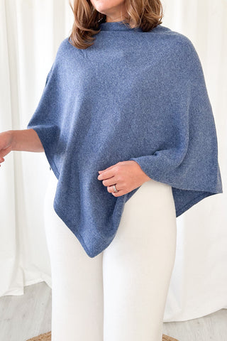 Cashmere Dawn poncho, denim blue