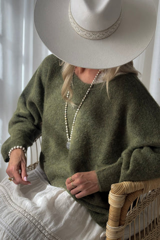 Irene alpakkasekoiteneule, forest green