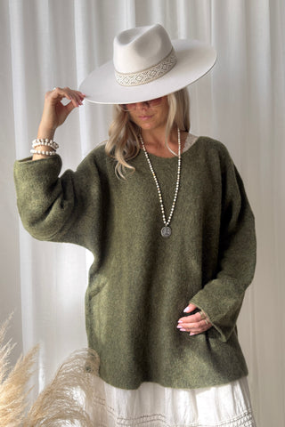 Irene alpakkasekoiteneule, forest green