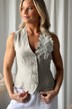 Jessica linen vest vintage lace, natural + white lace 