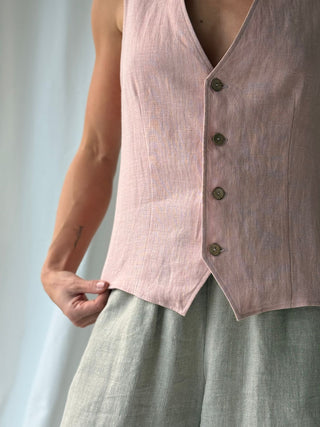 Jess linen vest, sorbet pink