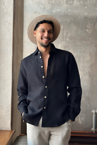 John linen shirt, black 