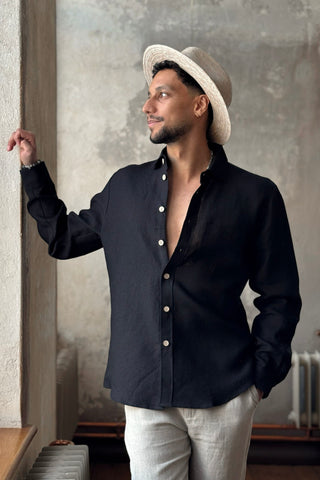 John linen shirt, black 