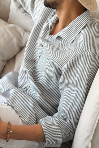 John linen shirt, blue stripe