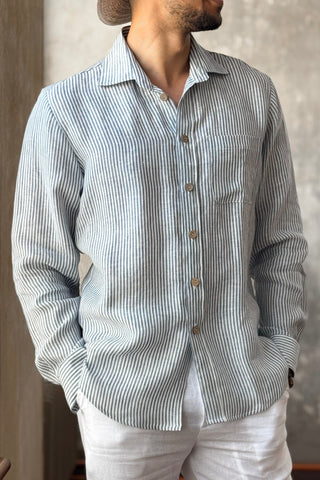 John linen shirt, blue stripe