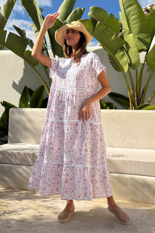 Lilia pellavamekko, floral pink