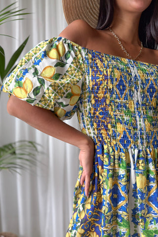 Limone cotton dress, blue