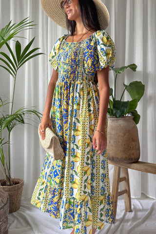 Limone cotton dress, blue