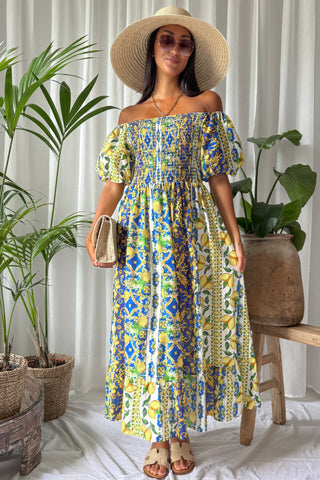 Limone cotton dress, blue