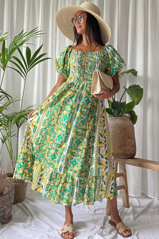 Limone cotton dress, green