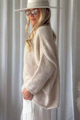 Lise alpakkasekoiteneule, beige