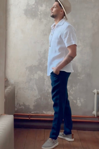 Loose linen trousers, navy