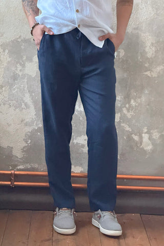 Loose linen trousers, navy