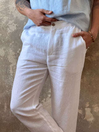 Loose linen trousers, white