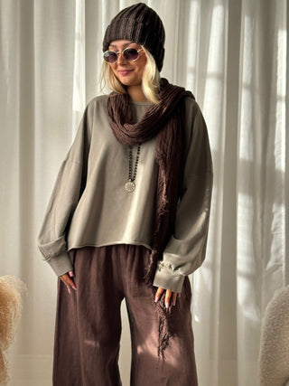 Love and Peace long sleeve T-shirt, taupe