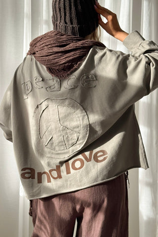 Love and Peace long sleeve T-shirt, taupe