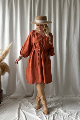 Lucia linen dress, amber