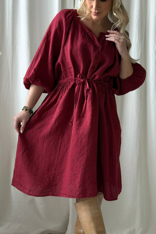 Lucia linen dress, red wine