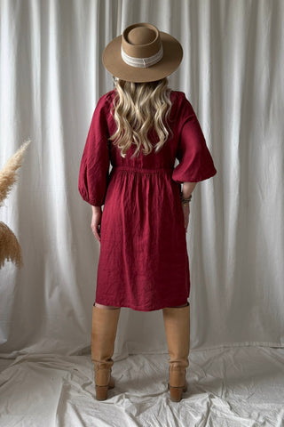 Lucia linen dress, red wine