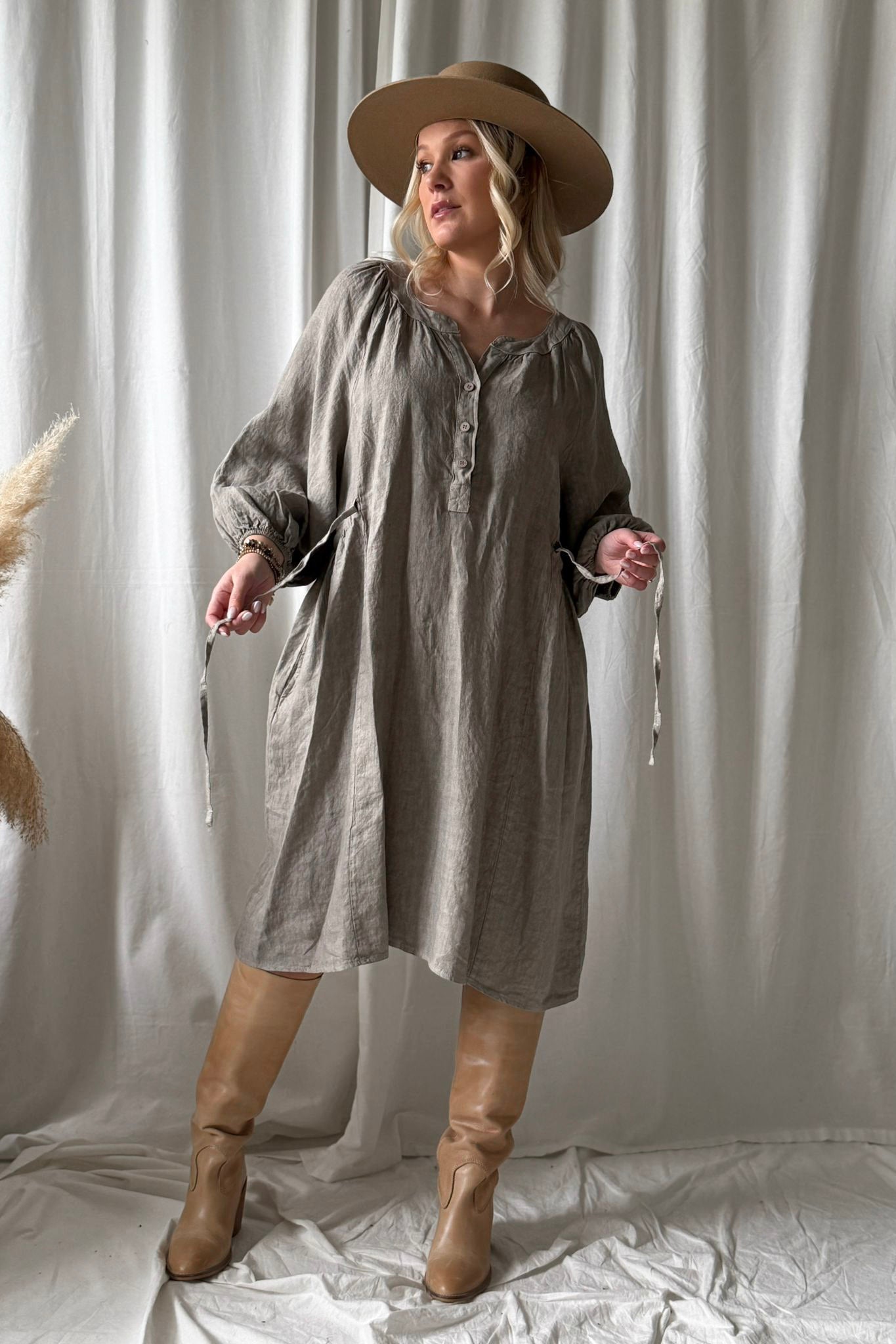 taupe linen dress Linen mini dress SIWA in Deep taupe