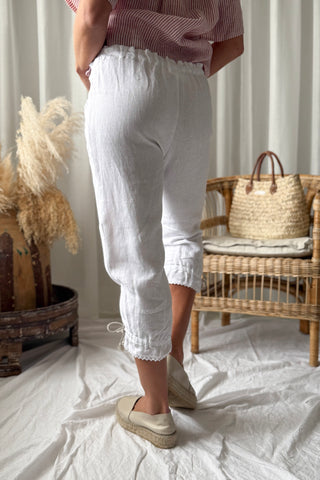 Mameluk pitsi pellavahousut, valkoinen + valkoinen pitsi