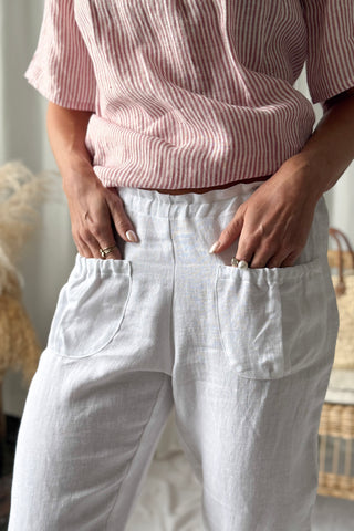 Mameluk pitsi pellavahousut, valkoinen + valkoinen pitsi