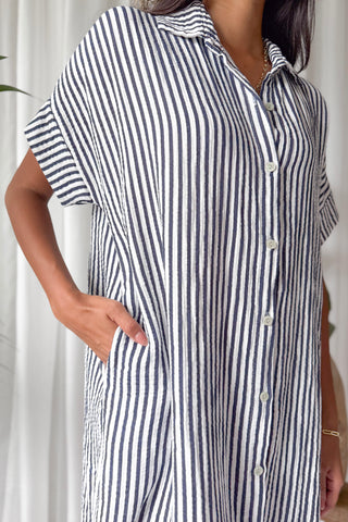 Marevia shirt dress, navy stripe