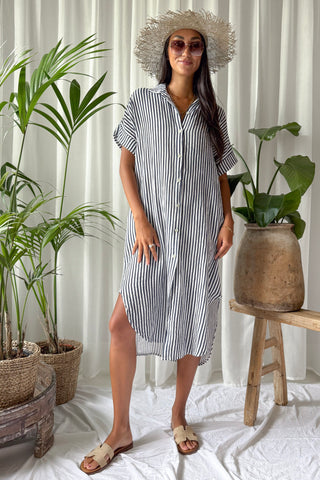 Marevia shirt dress, navy stripe