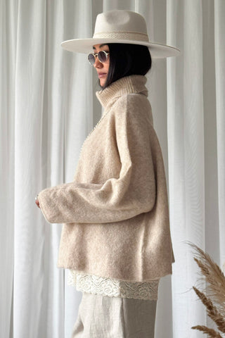 Marlene alpaca blend polo jumper, beige