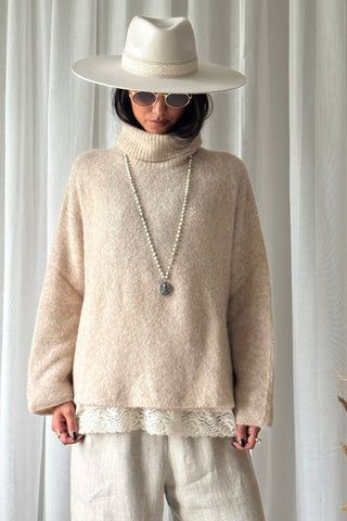 Marlene alpaca blend polo jumper, beige