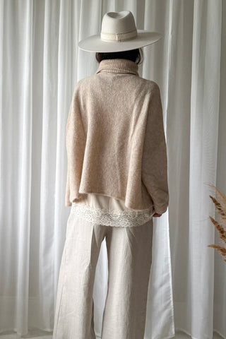 Marlene alpaca blend polo jumper, beige